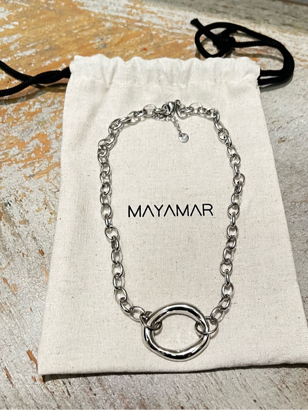 Mayamar Stainless Steel Link Necklace with Circular Pendant Minimalist